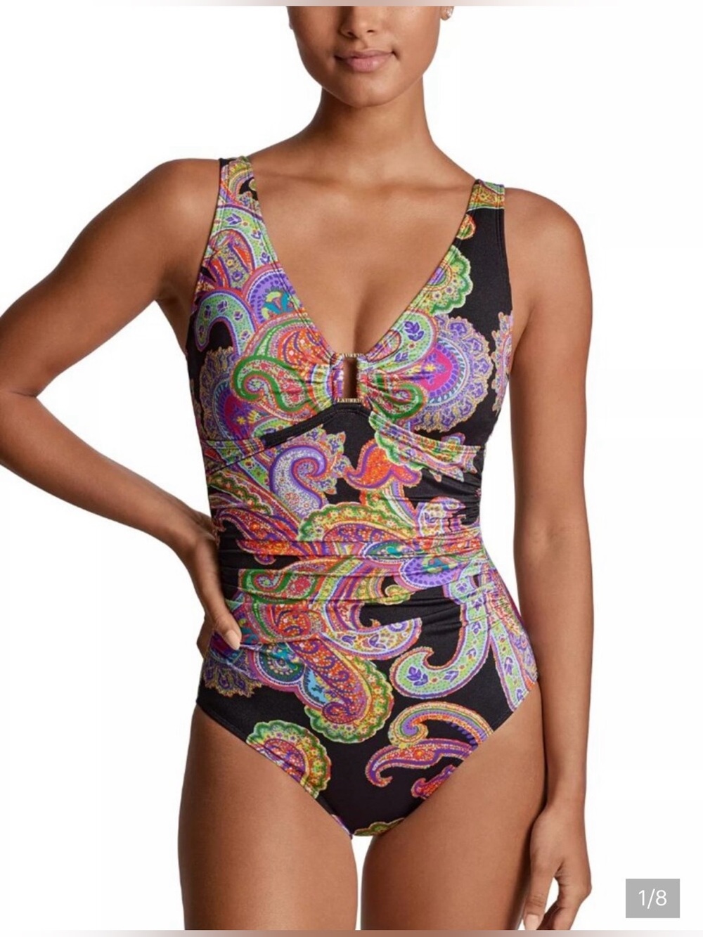 Lauren Ralph Lauren Women’s Paisley Print Ruched One-Piece Swimsuit Size 12 NWT